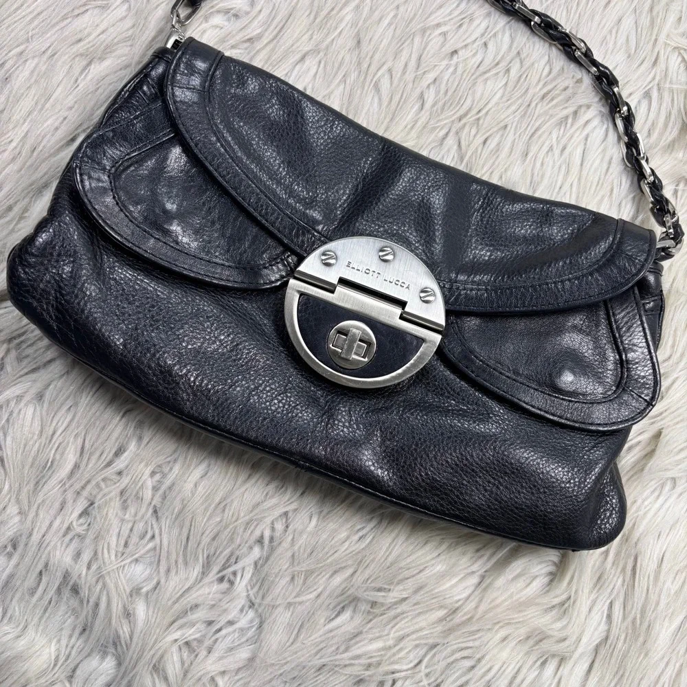 Elliott Lucca Black Leather Small Shoulder Bag Chain Strap Y2K Going Out Baddie
